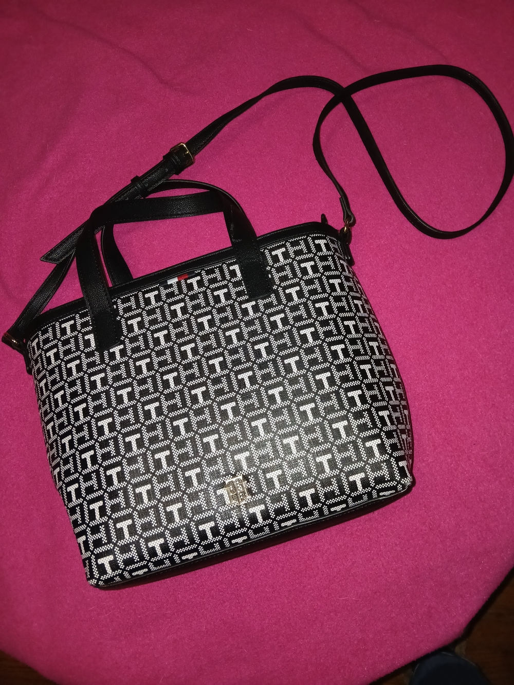 Tommy Hilfiger Black & White Monogram Tote Crossbody